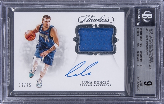 2018-19 Panini Flawless Signature Prime Materials #31 Luka Doncic Signed Patch Rookie Card (#19/25) - BGS MINT 9/BGS 10